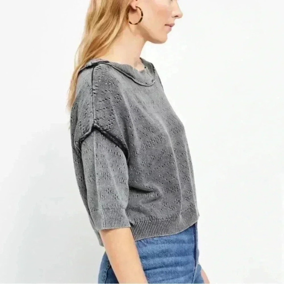 Free People Womens Sand Castle Black Cropped Pullover Sweater Size Small - Picture 2 of 12